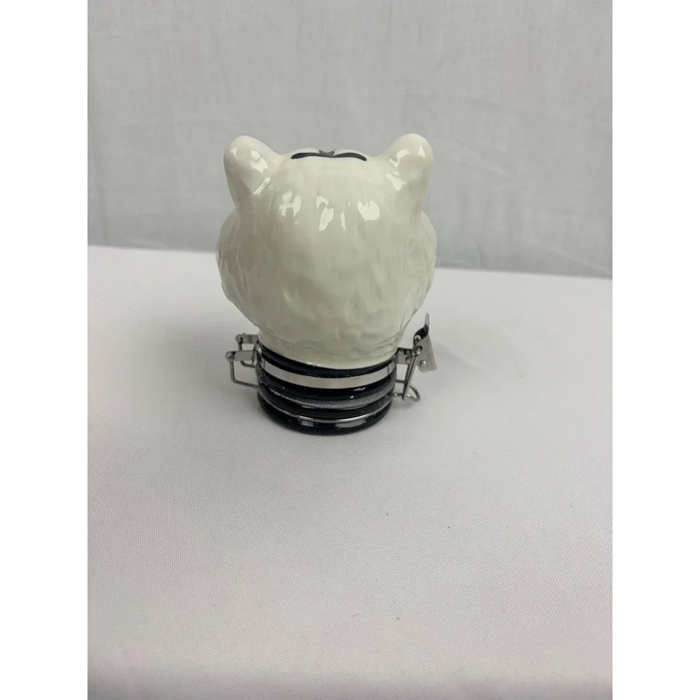 Contained Art White Tiger Head Ceramic Jar Airtight Latch Lid Green Eyes Decor